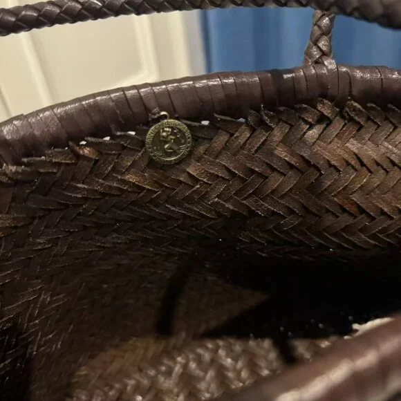 Dragon Diffusion Triple Jump Small Woven Leather Tote Dark Brown Basket Bag - Picture 11 of 11